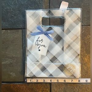 Bath & Body Works Gift Bags (3) Blue White Ribbon, Lattice and Tree bags EUC